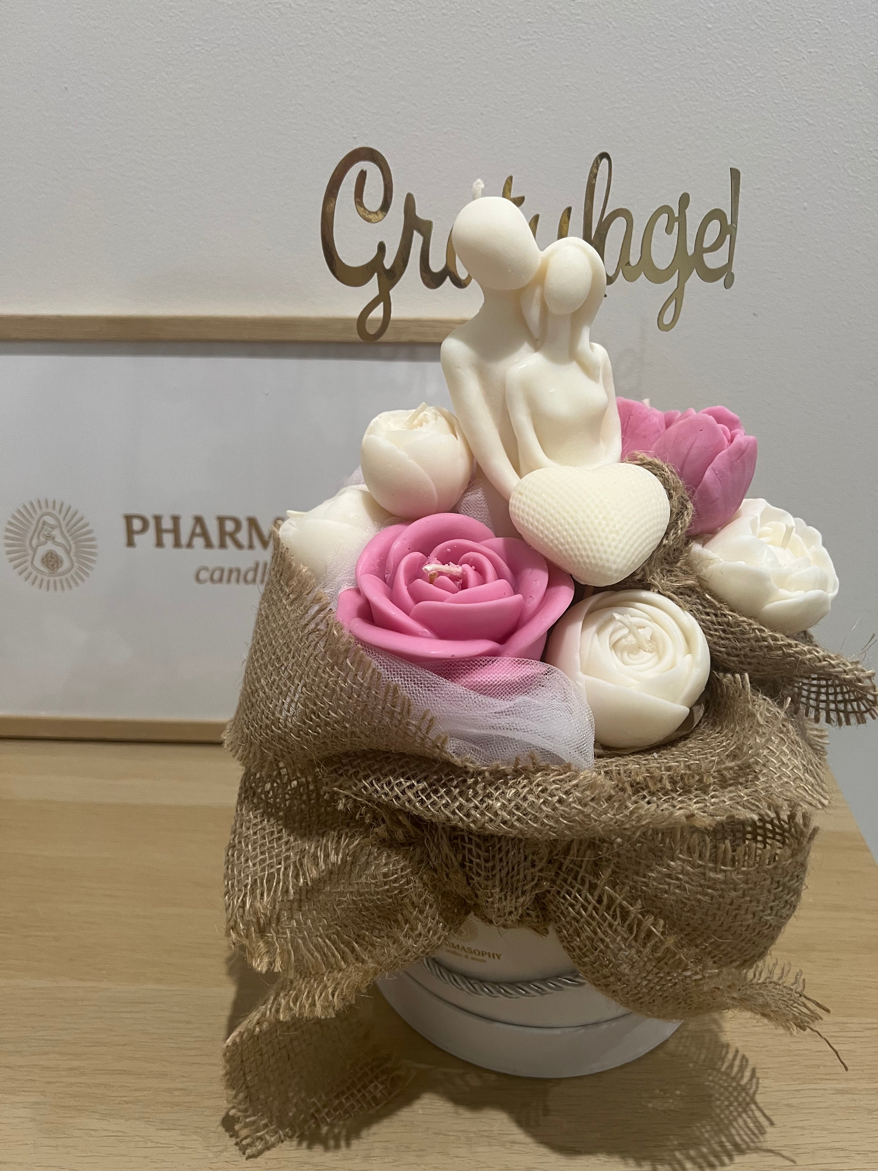 Candle box ślubny para i róże